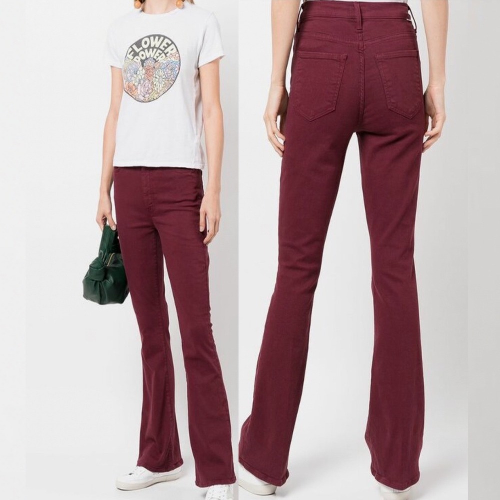 Mother High Waisted Weekender Flare Burgundy Play Date Jeans Womens Size 31‎ USA